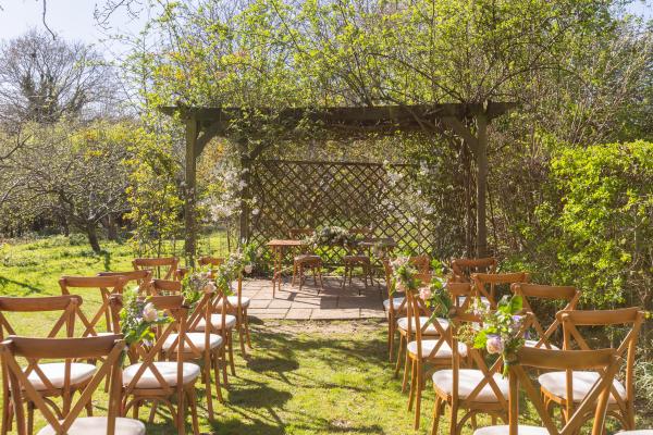 A decorated, empty wedding aisle