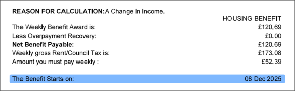 8. Housing benefit notification letter_How much rent you have to pay example image