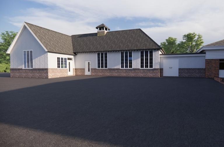 Artist impression new single storey extension on the building for the new SEND nursery at the old Farley Hill Primary School