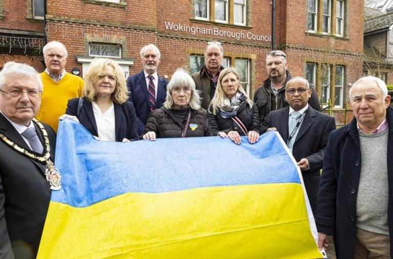 Image of the Ukraine flag in front of Wokingham Borough Council