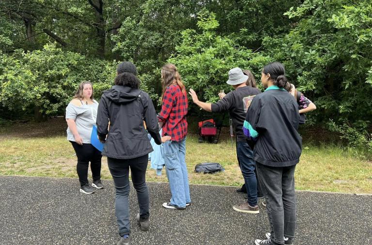 Volunteers help film interviews for Wokingham Windrush Generations at California Country Parkrun