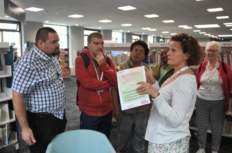 CLASP CEO Debs Morrison talking to members at Wokingham Library