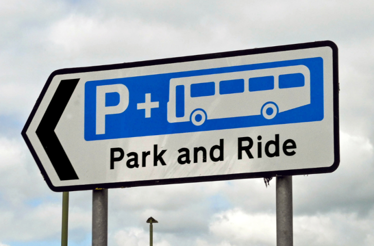 Stock image of a road sign for a park and ride site