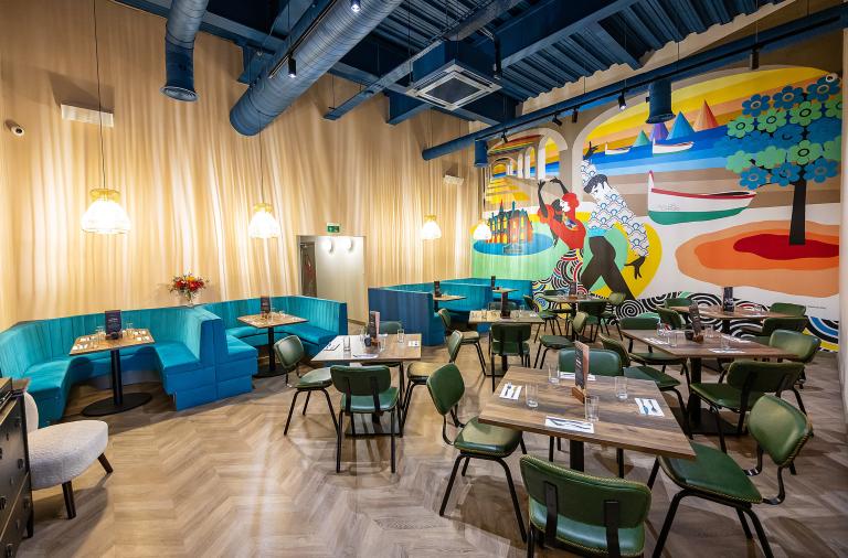 Interior seating area at Salty Olive