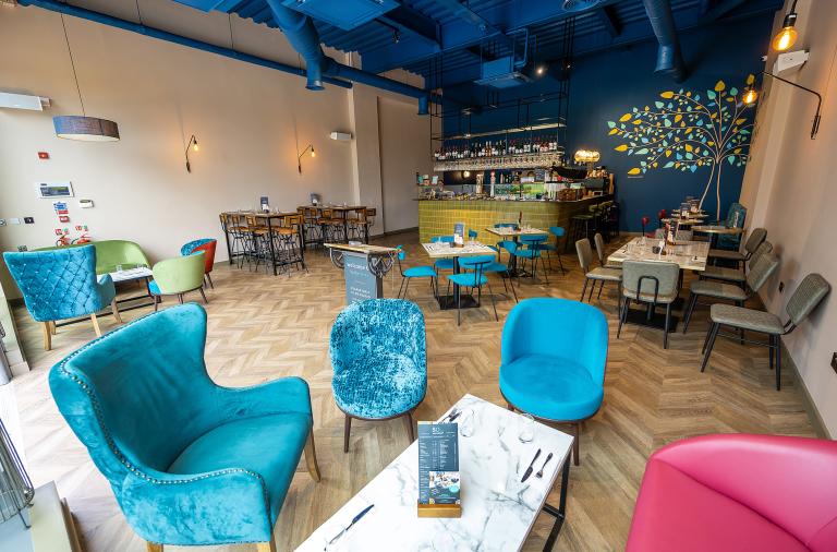 Interior seating area at Salty Olive