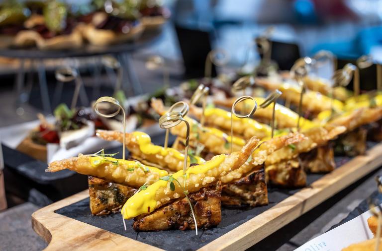 Close up of pinchos served at Salty Olive