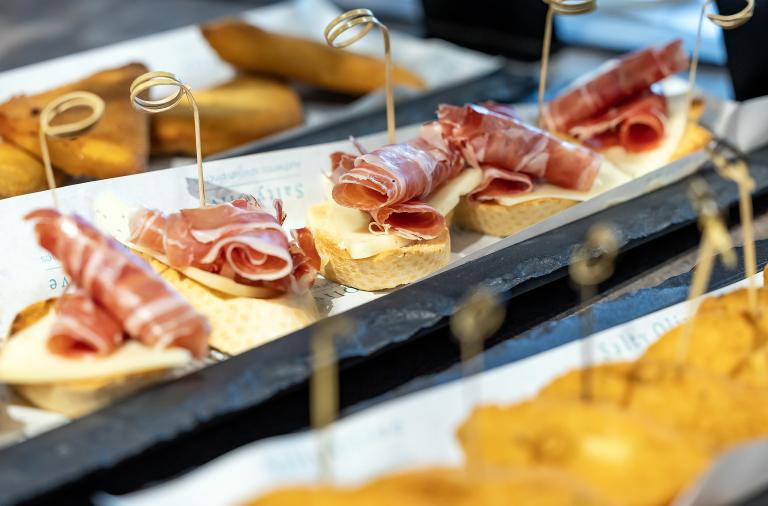 Close up of pinchos served at Salty Olive