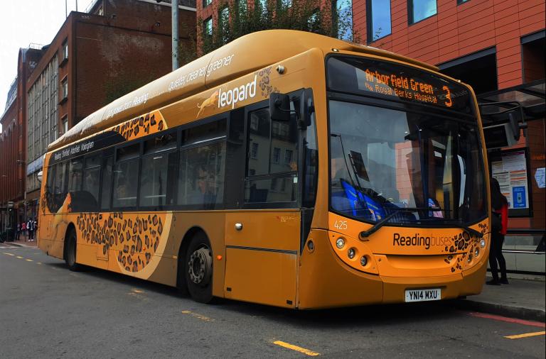 The Leopard 3 bus to Wokingham town via Arborfield waiting to depart from its final stop in Reading town centre