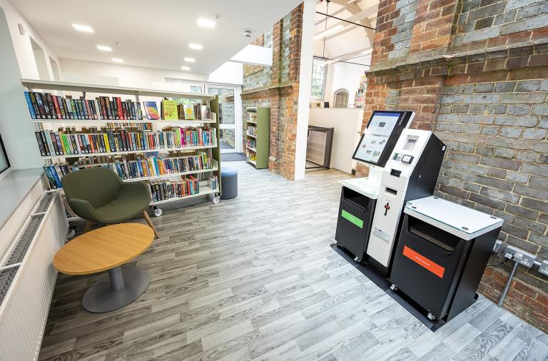 New Twyford Library extension with exposed Victorian brickwork linking through to the main hall