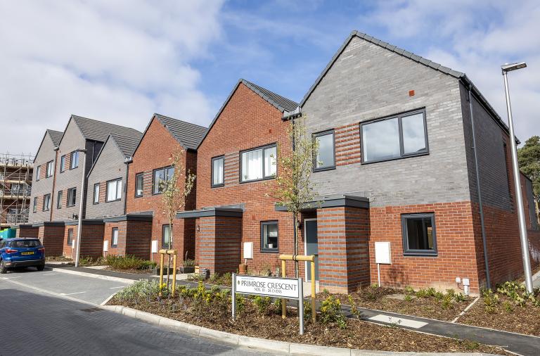 New houses and street signs at Gorse Ride