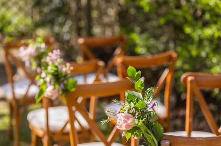 Close up of wedding chairs outside at Dinton Pastures
