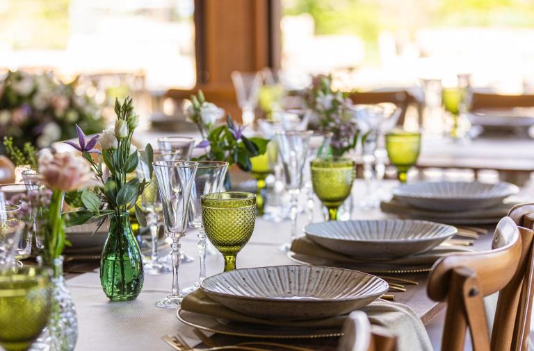 Interior wedding table set up at Dinton Pastures