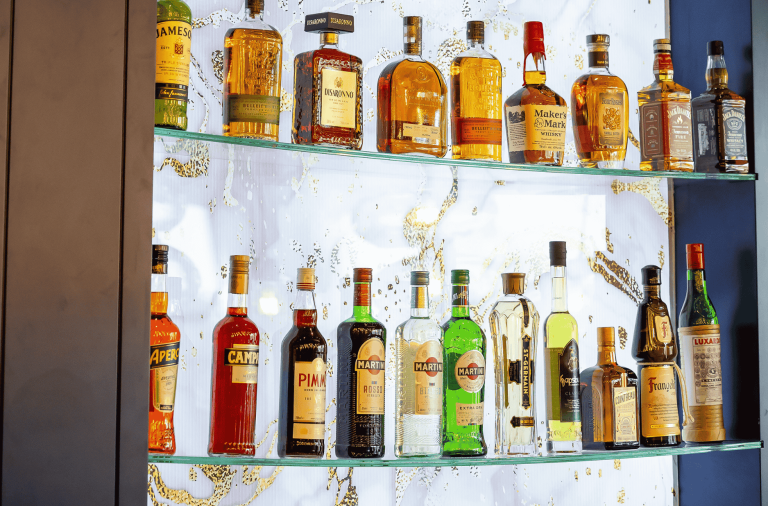 Bar showing a selection of drinks at Opuz Wokingham