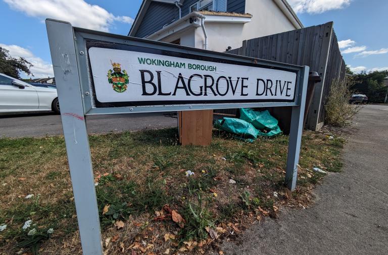 A general view of a street sign which reads 'Blagrove Drive'
