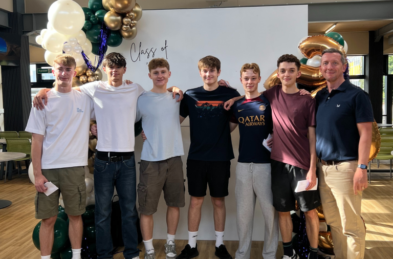 A level students at St Crispin's School collecting their results