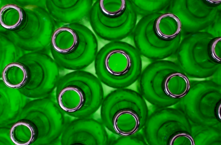 A top down view of glass bottles