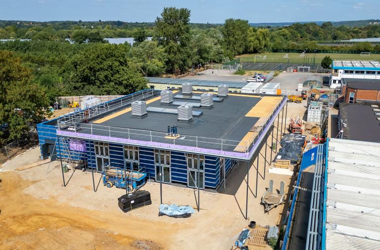 Aerial view of the new hall at the Piggott School site