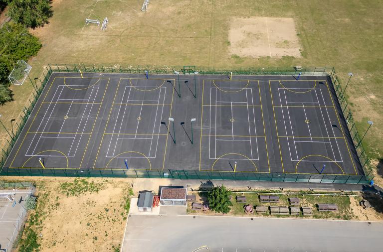 Aerial view of sports courts at The Piggott School