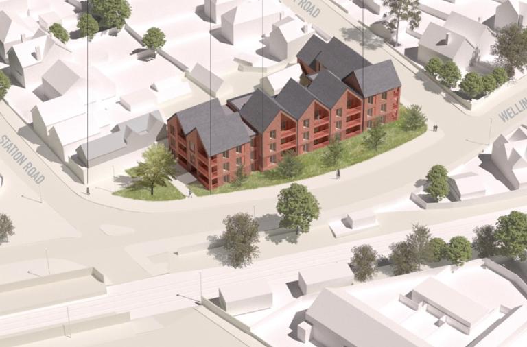 Overhead view of new affordable housing at Wellington Road in Wokingham