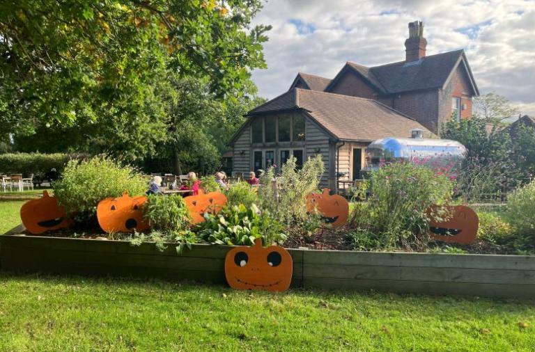 The Coffee House at Dinton Pastures with pumpkin cut outs