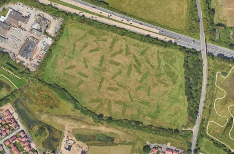 A satellite view of the proposed site with the M4 to the north and Toutley depot to the west