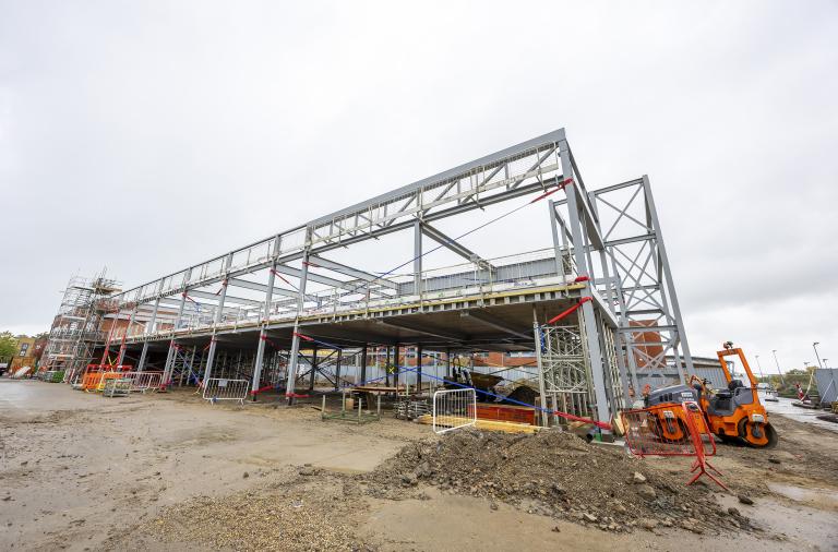 The new sixth form's steel building frame