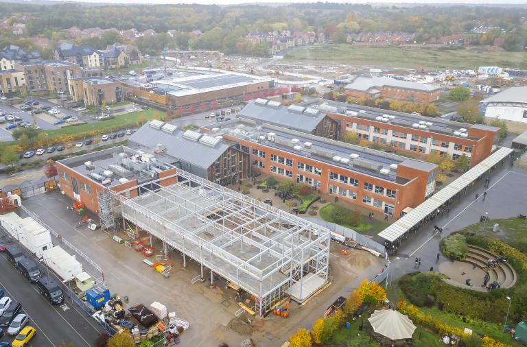 Aerial view of Bohunt School including frame of new sixth form