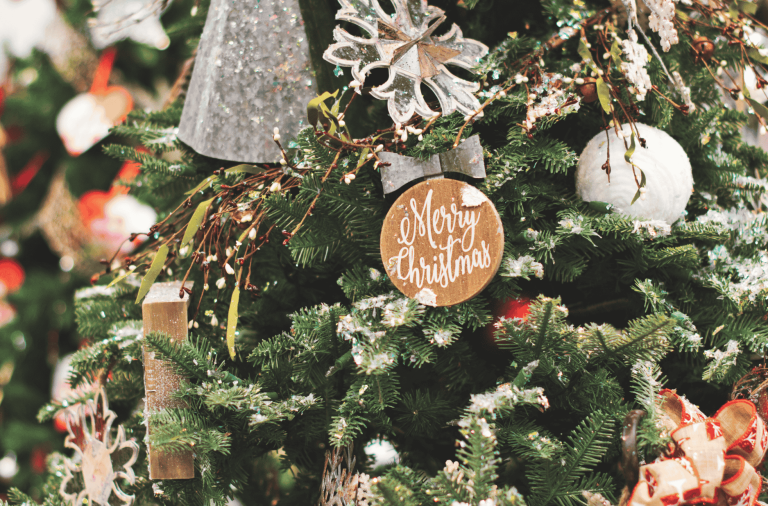 Close up of Christmas tree decorated