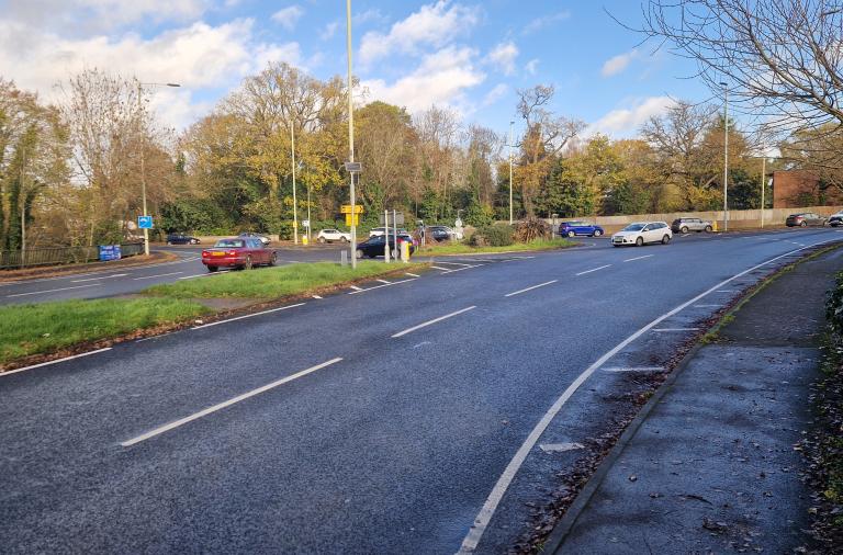 view of the Woosehill Spine Road looking towards the roundabout, where a new crossing with refuge will be installed
