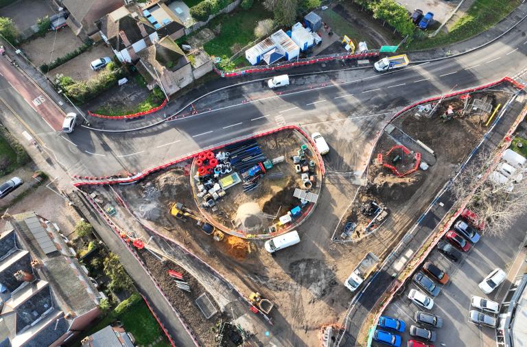 An aerial view of the roundabout upgrade