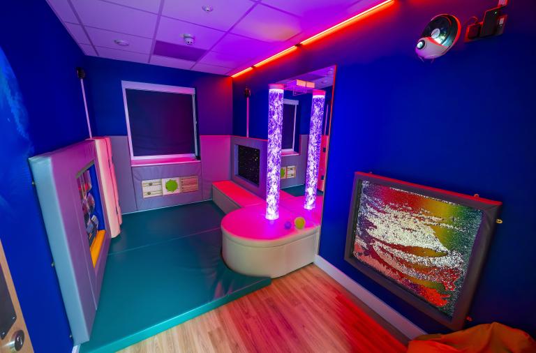 A darkened sensory room