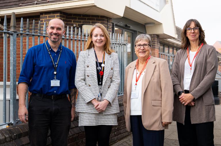 Cllr Prue Bray, Michelle Parks and colleagues at The Glade Post-16 SEND Hub in Denmark Street Wokingham