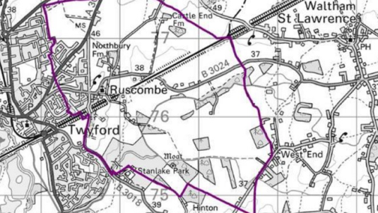 A map showing the area of the parish of Ruscombe