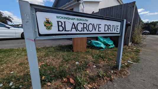 A general view of a street sign which reads 'Blagrove Drive'