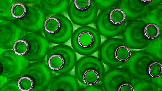A top down view of glass bottles