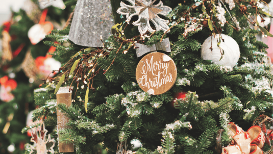 Close up of Christmas tree decorated