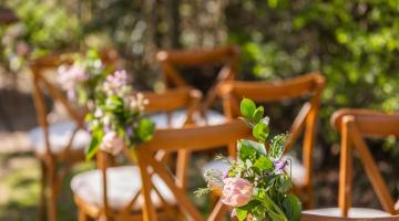 Close up of wedding chairs outside at Dinton Pastures