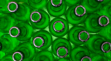 A top down view of glass bottles