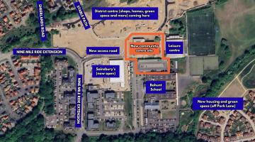 Location plan showing where the new centre is based, between Sainsbury's and the leisure centre and off Nine Mile Ride Extension