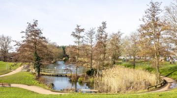 View over the pond at Woodford park in Woodley