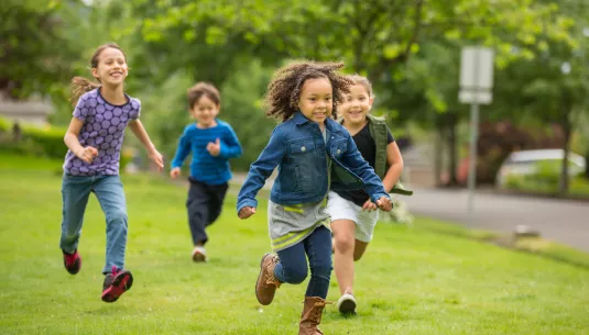 A group of children running