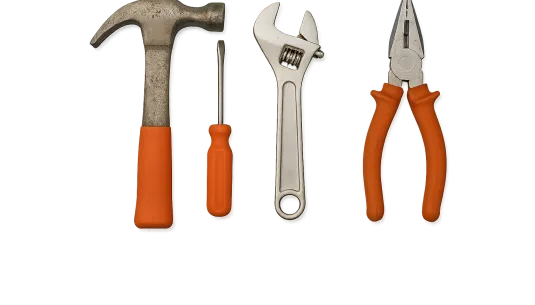 Image of a hammer, screwdriver, spanner and pliers