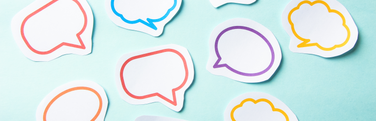 speech bubbles and thought bubbles on a blue background