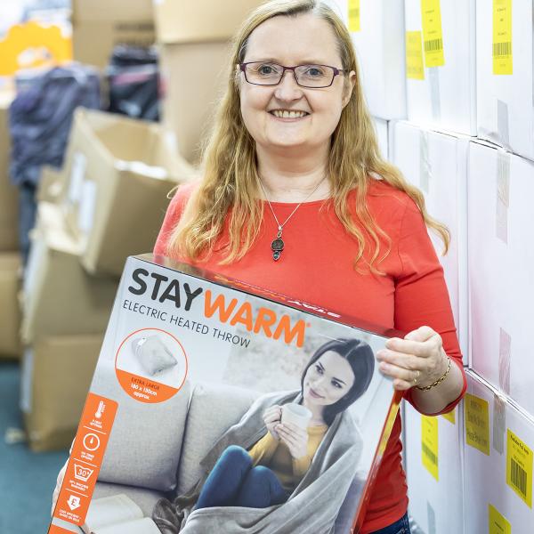 Cllr Rachel Bishop-Firth with a blanket in a box