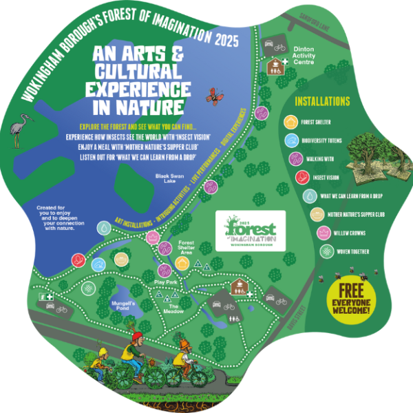 A map showing locations of different activities at Forest of Imagination Wokingham Borough